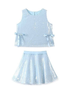 Blue Sequin Bow Skort Set