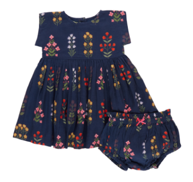 Navy Floral Baby Dress Set