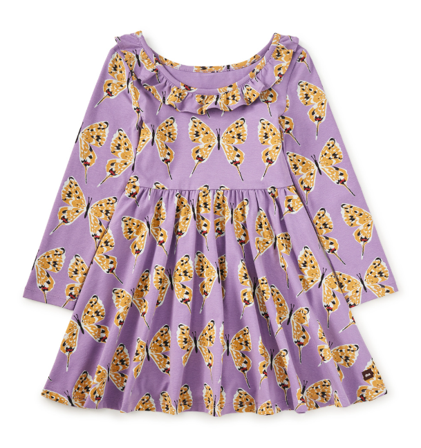 Butterflies Ruffle Collar Dress