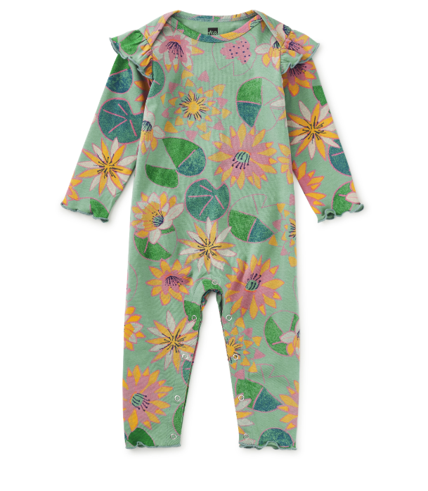 Water Lillies Ruffle Shoulder Romper