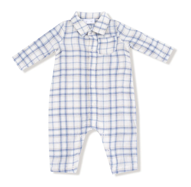 Blue Plaid Pocket Romper
