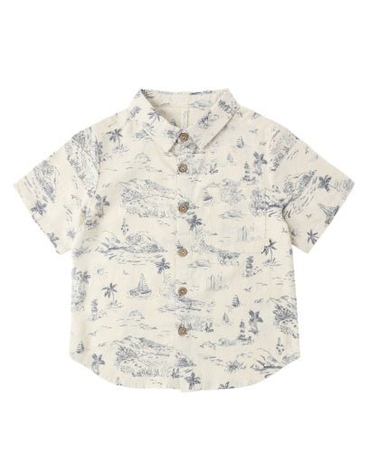 COLLARED SHORT SLEEVE SHIRT OCEAN TOILE