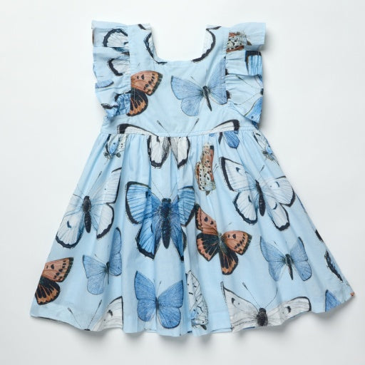 girls elsie dress - blue vintage butterflies