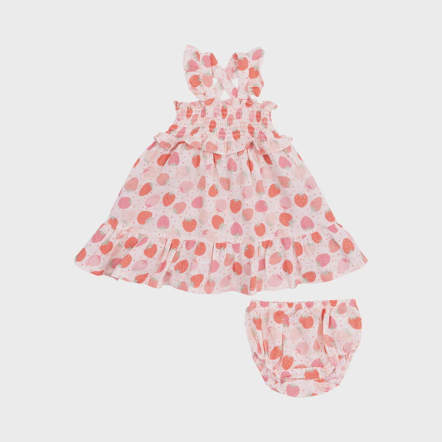 Strawberry Bliss Smocked Ruffle Dress & Diaper Cover