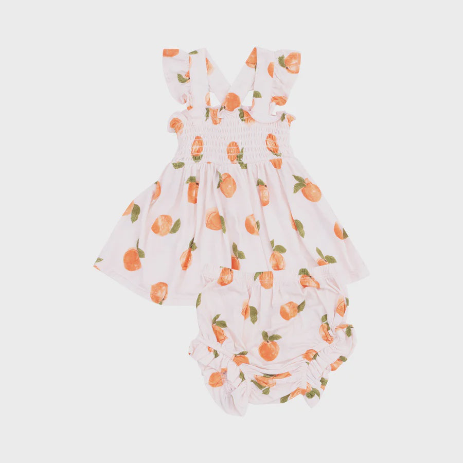 Watercolor Peaches Ruffle Strap Smocked Top & Diaper Cover